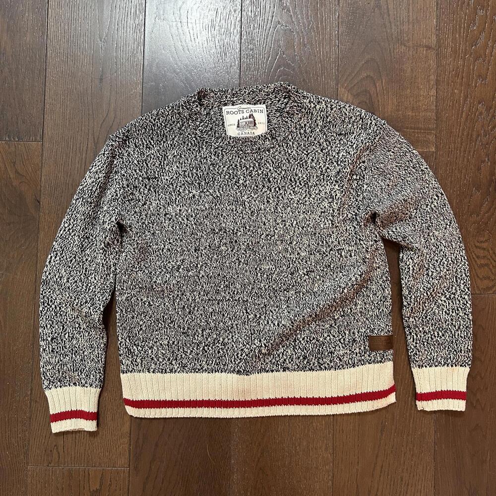 Roots Cabin Knit Sweater Women's Size XS Red Stripe Detail